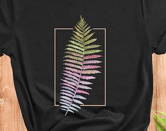 Fern Shirt, Watercolor Fern T-Shirt, Botanical Gift Shirt, BOHO Plant Tee, Botanical Illustration, Plant Décor, Forest Rainbow Fern Artwork