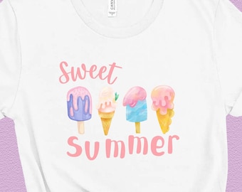 Zwoele Zomer Shirt, Summertime Tee, Ice Cream Cones en Ijslolly's TShirt, Lazy Summer Days, Zomer kleding, Summer Vibes Tee, Roze Font