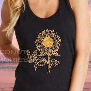 Sunflower Butterfly Tank Top, Floral Boho Tanktop, Yoga and Gym Tee, Womens Racerback Tank Top, Coconut Memories Shop
