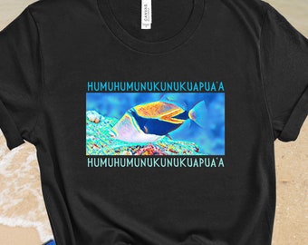 Humuhumunukunukuapuaa Hawaiian Tropical Reef Trigger Fish Shirt, Humuhumu Hawaiis State Fish T-Shirt, Beach Snorkeling and Scuba Dark Tee