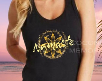 Namaste Womens Racerback Tank Top, Meditation Tank top, Lotus Flower Yoga and Gym Tee, Womens Racerback Tank Top, Coconut Memories Shop