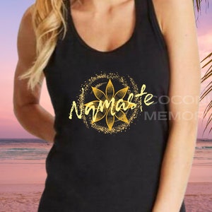 Namaste Womens Racerback Tank Top, Meditation Tank top, Lotus Flower Yoga and Gym Tee, Womens Racerback Tank Top, Coconut Memories Shop