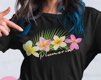Hawajska Plumeria Kwiatowa Koszulka, Hawajska Kwiatowa Koszulka, Tropikalna Koszulka Prezentowa, Damski Kwiatowy Wzór, Plażowa Koszulka Boho, Sklep Coconut Memories