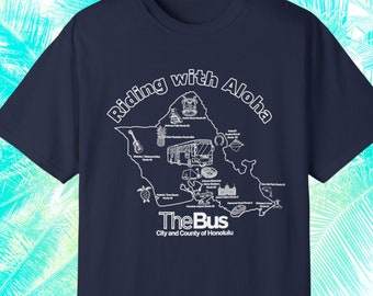 La t-shirt Bus Hawaii, camicia della linea di autobus Oahu, camicia da vacanza hawaiana, regalo dalle Hawaii, maglietta da viaggio Oahu Hawaii, maglietta vintage dai colori confortevoli