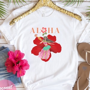 Aloha Hula Girl Shirt, Red Hibiscus Flower T-Shirt, Greetings from Hawaii Tee, Hawaiian Vacation Shirt, Gift From Hawaii, Beach Vacay Shirt