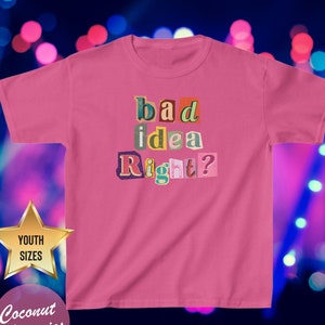 Mala idea ¿verdad? Camiseta talla para niños, camiseta viral Tik Tok, camiseta de regalo de música pop juvenil, camiseta de concierto juvenil, camiseta de tendencia, letras de collage