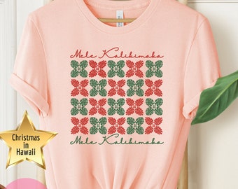 Mele Kalikimaka Quilt Pattern Shirt, Hawaiian Quilt Block Design T-Shirt, Hawaii Christmas Gift, Tutu Gift Tee, Kumu Gift Tee, Red and Green