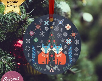 Vintage Nordic Christmas Ornament, Scandinavian Fox Ornament, Nordic Fox Ornament, Nature Lover Ornament, Metal Ornament, Vintage Folk Art