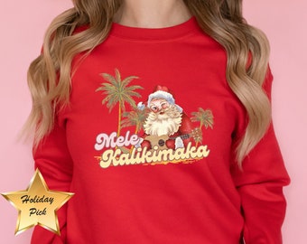 Mele Kalikimaka Santa Sweater, Hawaiian Christmas Sweatshirt, Santa Playing Ukulele Beach Christmas, Christmas in Hawaii Gift, Beach Xmas