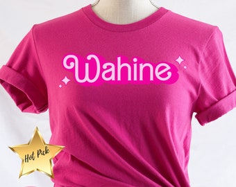 Wahine Hot Pink T-Shirt, Hawaii Wahine Party Shirt, Bestie Hawaiian Vacation Tee, Womens Party Land Tee, Trendy Hot Pink Womens Gift Shirt