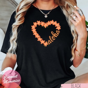 Aloha Heart Plumeria T-Shirt, Frangipani Heart Shirt, Hawaii Valentines Day Shirt for Women, Cute Valentines Tee, Wahine Gift, Aloha Gift