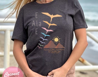 E Ala E Awaken Arise T-Shirt, Boho Iwa Bird Sunrise Hawaiian Shirt, ʻŌlelo Hawaii Kumu Gift Shirt, Iwa Bird Rising Up from the Ocean Tee