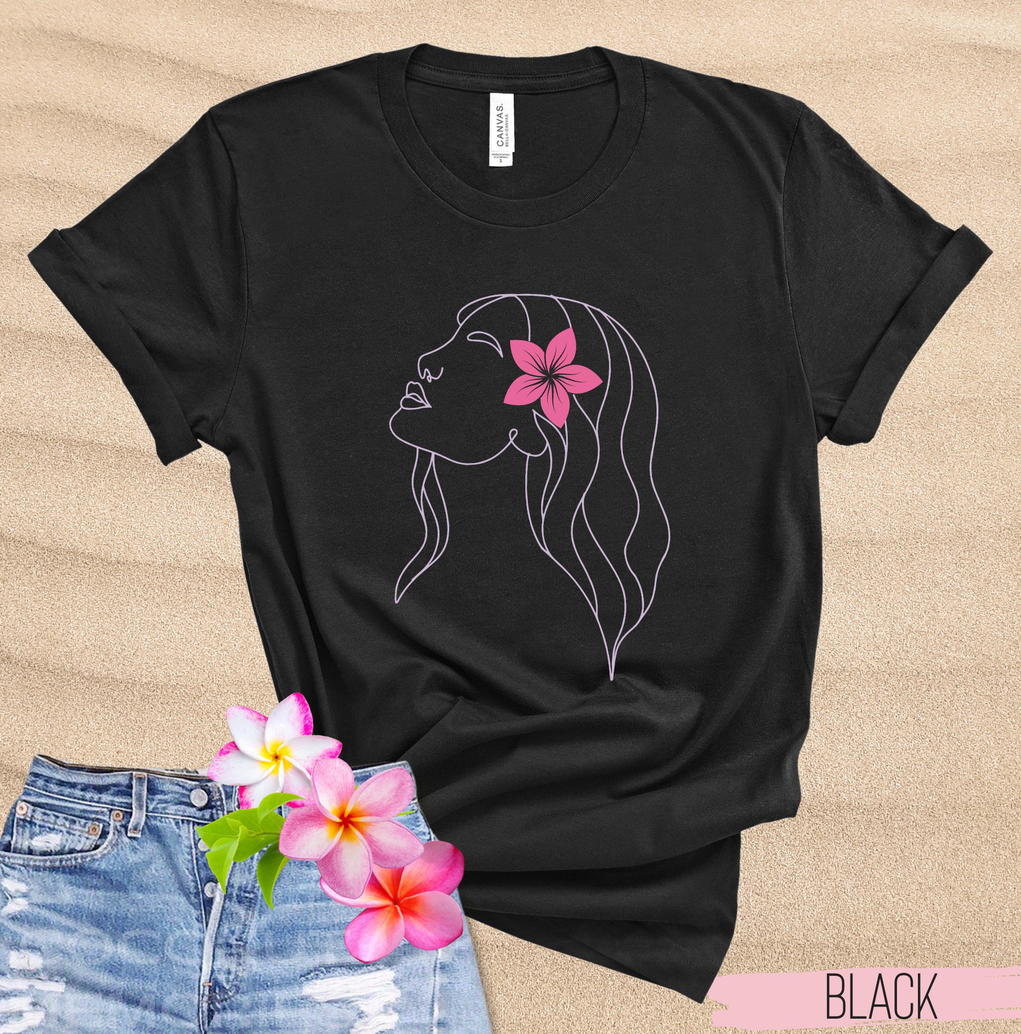 Wahine Plumeria T-shirt, Pink Plumeria Flower Shirt