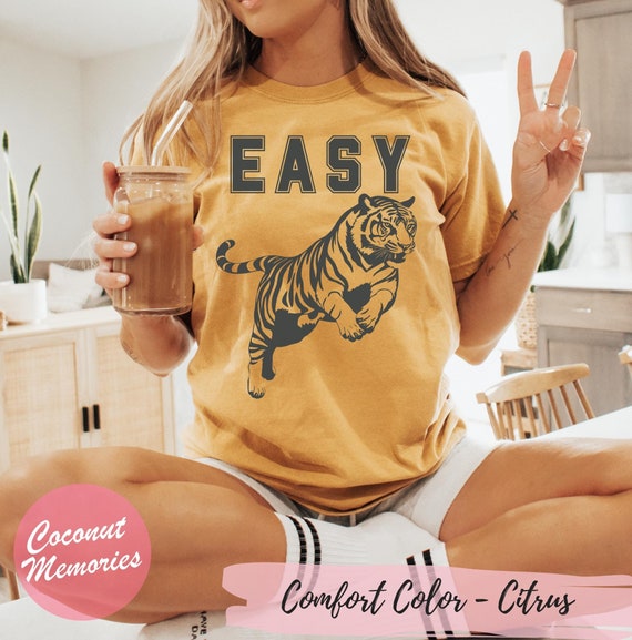Easy Tiger Shirt, Comfort Colors® T-Shirt, Retro Style Tee, Oversized Beach Tee, Cute Tiger Tee, Tiger Homecoming Shirt, Womens Camping Tee