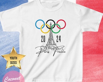 Maglia giovanile dei Giochi estivi Parigi Francia 2024, Maglietta per bambini souvenir Giochi estivi di Parigi, Viaggio in Francia per il 2024, Maglietta regalo Torre Eifel