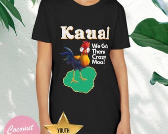 Kauai Hawaiian Rooster Youth Tee, Funny Kids T-Shirt, Casual Summer Wear, Perfect for Luau, Gift for Young Explorers, Kauai Garden Isle Gift