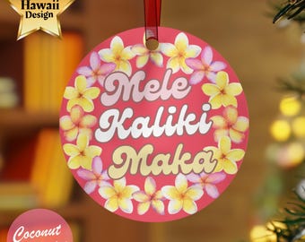 Mele Kalikimaka Plumeria-kerstornament, Hawaii-kerstornament, Plumeria Lei-kerstontwerp, Kerstmis in Hawaï, Hawaï-cadeau
