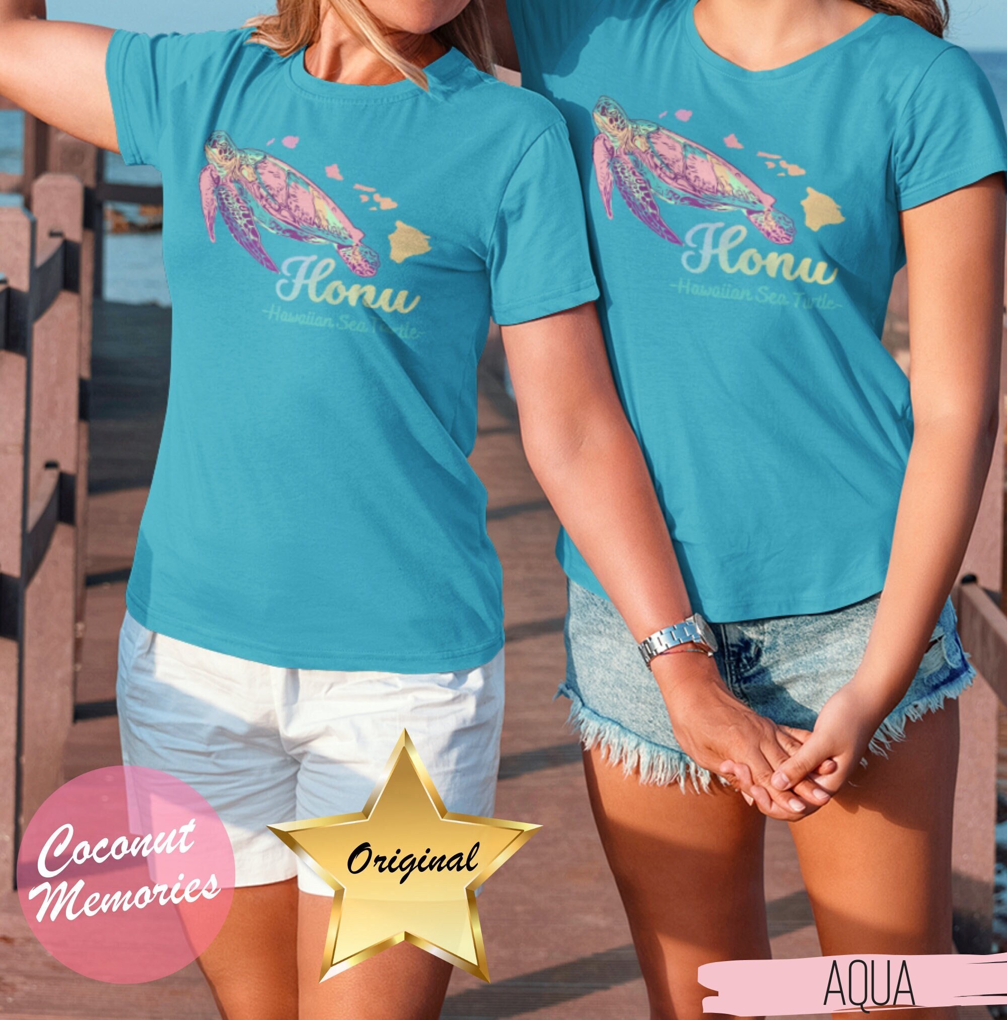 Hawaiian Honu T-Shirt, Hawaiian Sea Turtle Shirt, Animals of Hawaii, Save The Turtles Tee, Coconut Memories Shop, Neon Retro Design