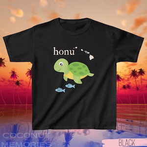 Hawaiian Honu Turtle Kids Shirt, Ocean Animal of Hawaii Sea Turtle T-Shirt, Boy and Girl Unisex - Youth Childrens Tee, Coconut Memories Shop