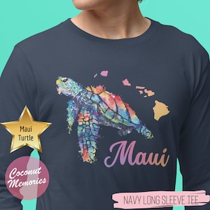 Maui Honu Sea Turtle Long Sleeve T-Shirt, Hawaiian Honu Watercolor Shirt, Hawaiian Sea Turtle Long Sleeve, Maui Sea Turtle Tee, Love Maui