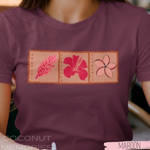Hawaiian Flowers Shirt, Awapuhi Red Ginger Flower T-Shirt, Hibiscus Flower TShirt, Plumeria Tee, Tropical Flower Stamp Shirt, Olelo Hawaii