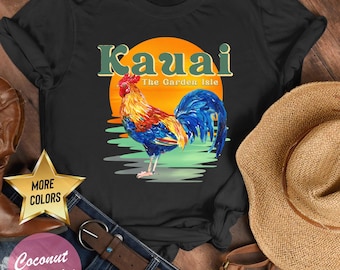 Kauai Shirt, Kauai Rooster Sunrise T-Shirt, Kauai The Garden Isle Tee, Kauai Vacation, Hawaii Beach Shirt, Aloha Gift, Vintage Kauai Tee