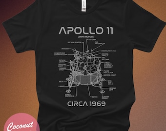 T-shirt Apollo 11 Lunar Lander Module, chemise vintage Lunar Lander Blueprint, Apollo 11 Moon Landing Tee, astronaute et cadeaux spatiaux