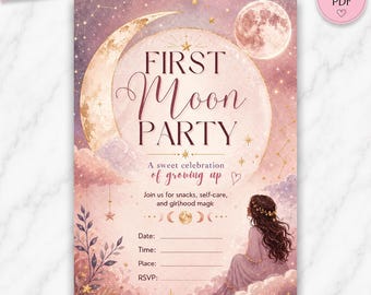 Uitnodiging voor een eerste menstruatiefeestje, uitnodiging voor een menstruatiefeestje, bewerkbare Canva-sjabloon, viering van de menstruatie voor tienermeisjes, uitnodiging voor een mijlpaal in de menstruatie.
