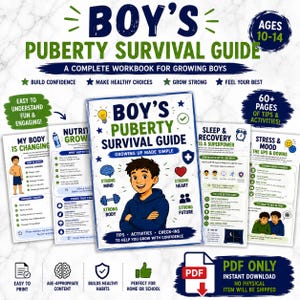 Boys Puberty Guide Ages 9-14, Puberty Workbook for Boys, Tween Boy Body Changes, Hygiene and Self Care Guide, Parenting Resource PDF