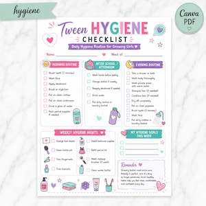 Tween Hygiene Checklist for Girls Ages 8-12, Daily Hygiene Routine, Puberty Self Care Tracker PDF