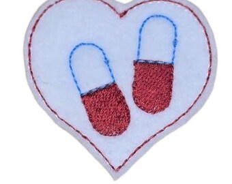 Heart With Pill Capsules Felt Feltie or Badge Reel