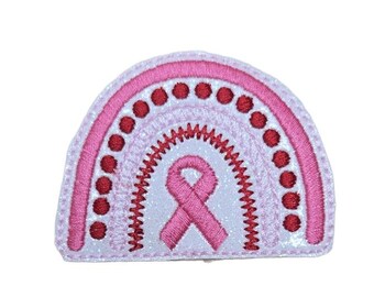 Pink Ribbon Rainbow Vinyl Feltie or Badge Reel
