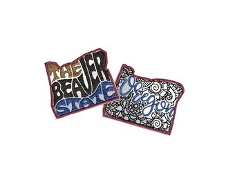State of Oregon Iron On Patch - Oregon Word Art Patch - Oregon Mandala Patch