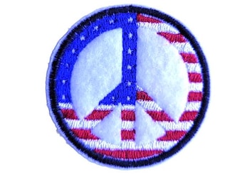 American Flag Peace Sign Iron On Patch -