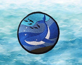 Swimming Whale Iron On Patch