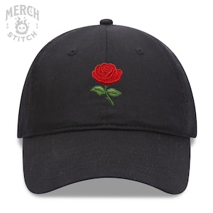 Red Rose Embroidered Dad Hat, Rose Baseball Cap, Adjustable Cotton Twill Unstructured Low Profile Buckle Closure Dad Hat, Flower Dad Hat