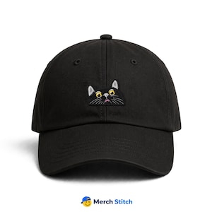 Black Cat Embroidered Dad Hat, Black Cat Hat, Black Bombay Cat Baseball Cap, Adjustable Unstructured Low Profile Buckle Closure Dad Hat image 9