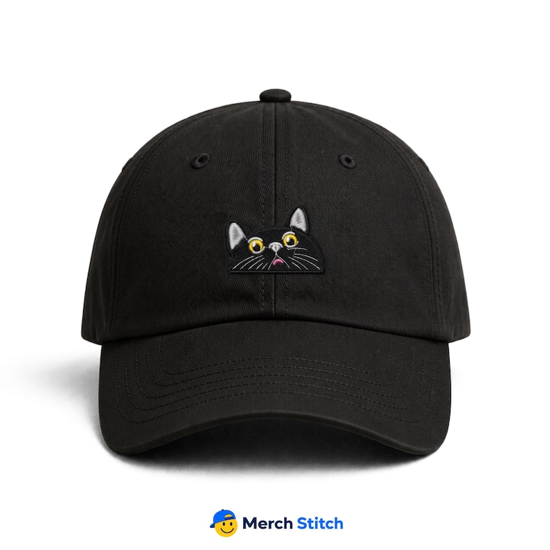 Black Cat Embroidered Dad Hat, Black Cat Hat, Black Bombay Cat Baseball Cap, Adjustable Unstructured Low Profile Buckle Closure Dad Hat image 9