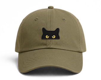 Black Cat Embroidered Dad Hat, Black Cat Hat, Black Cat Baseball Cap, Adjustable Unstructured Low Profile Buckle Closure Dad Hat