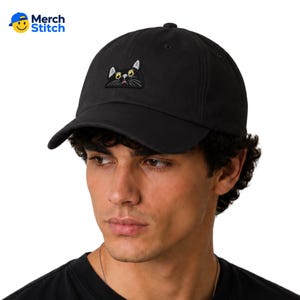 Black Cat Embroidered Dad Hat, Black Cat Hat, Black Bombay Cat Baseball Cap, Adjustable Unstructured Low Profile Buckle Closure Dad Hat image 4
