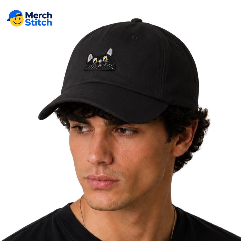 Black Cat Embroidered Dad Hat, Black Cat Hat, Black Bombay Cat Baseball Cap, Adjustable Unstructured Low Profile Buckle Closure Dad Hat image 4