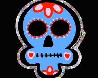 Sugar Skull - durable glitter waterproof vinyl sticker