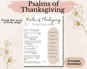 Psalms of Thanksgiving Activity Page. Finish The Verse. NIV. Printable Download