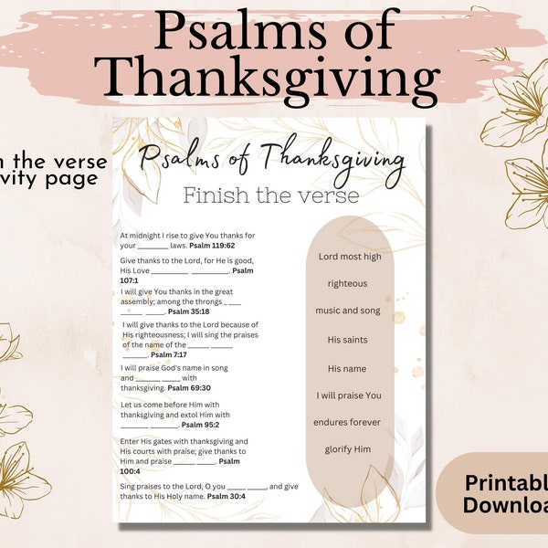 Psalms of Thanksgiving Activity Page. Finish The Verse. NIV. Printable Download