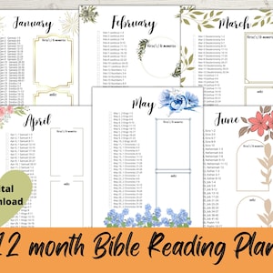 12 Month Bible Reading Plan. Chronological Bible Reading Plan Printable. Bible in One Year. One Year Bible Reading Plan. Printable Download