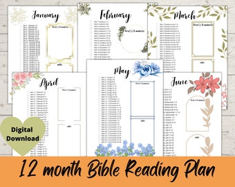 12 Month Bible Reading Plan. Chronological Bible Reading Plan Printable. Bible in One Year. One Year Bible Reading Plan. Printable Download