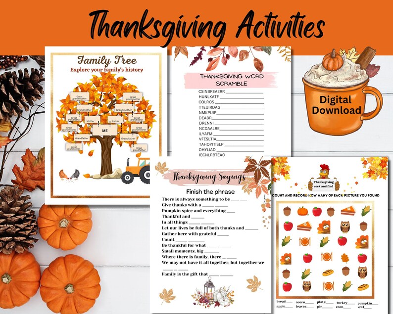 Thanksgiving Activities. Family Tree. Word Scramble. Thanksgiving ...
