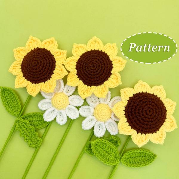 Sunflower & Daisy Flower Crochet Pattern | Flower Bouquet DIY Crochet Pattern | English