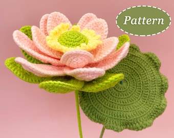 Lotus Crochet Pattern | Water Lily Crochet Flowers Bouquet | Digital Download PDF | English
