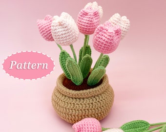 Tulip Flowerpot Crochet Pattern | Flower Bouquet DIY Crochet Pattern | English